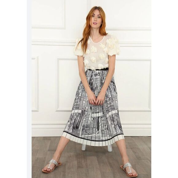 Zero degrees Dresses & Skirts - Zero degrees Celsius Newspaper Vintage Print pleated Midi Skirt Size S NWOT$230